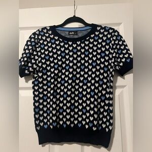 Dotti Navy and White Heart Sweater size M